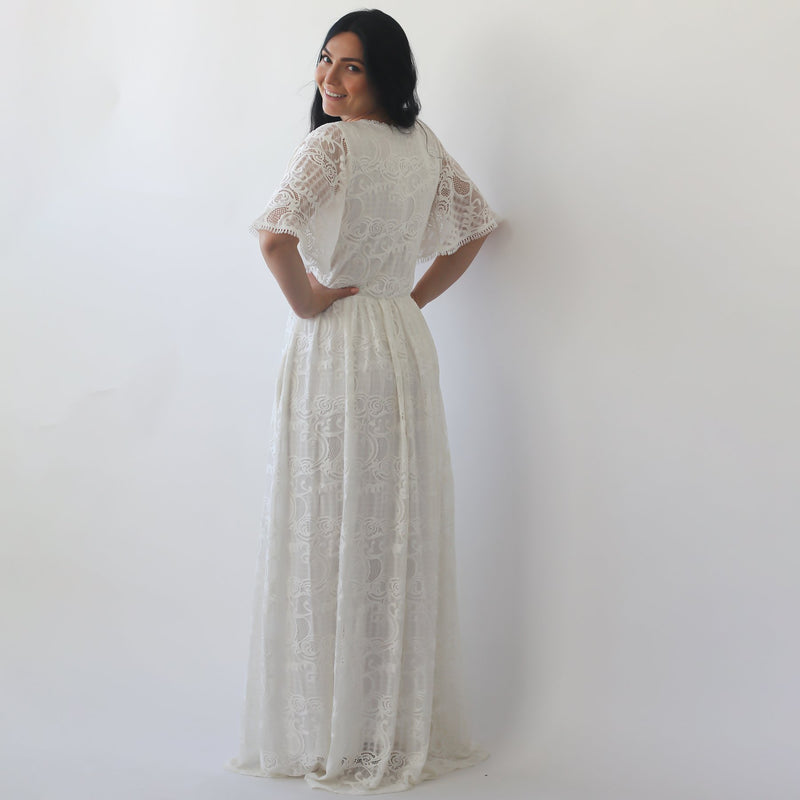 Bestseller Butterfly Sleeves Boho  Wedding Dress With Pockets #1267