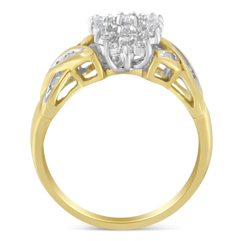10K Two-Toned Round Baguette Diamond Cluster Ring (1/2 Cttw, I-J Color, I2-I3 Clarity) - Size 7