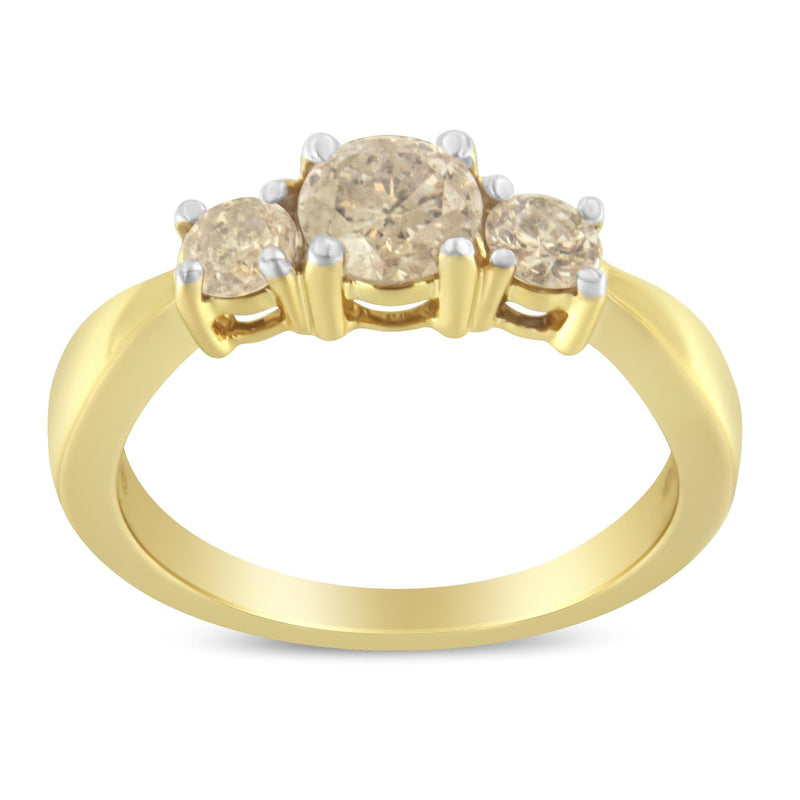 10K Yellow Gold Three Stone Diamond Band Ring (1.00 Cttw, J-K Color, I2-I3 Clarity)