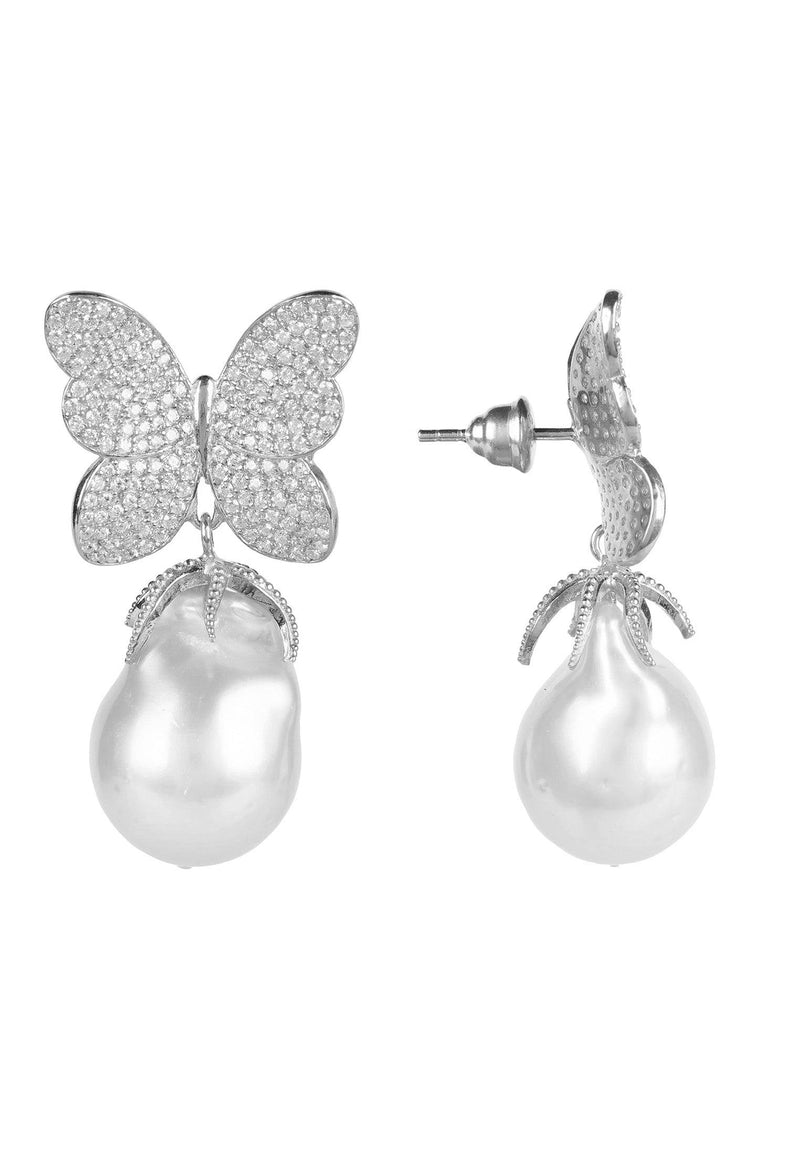 Baroque Pearl White Butterfly Earrings Silver