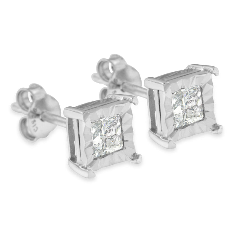 .925 Sterling Silver 1/2 Cttw Miracle Set Princess-Cut Diamond Solitaire Stud Earrings (H-I Color, SI2-I1 Clarity)