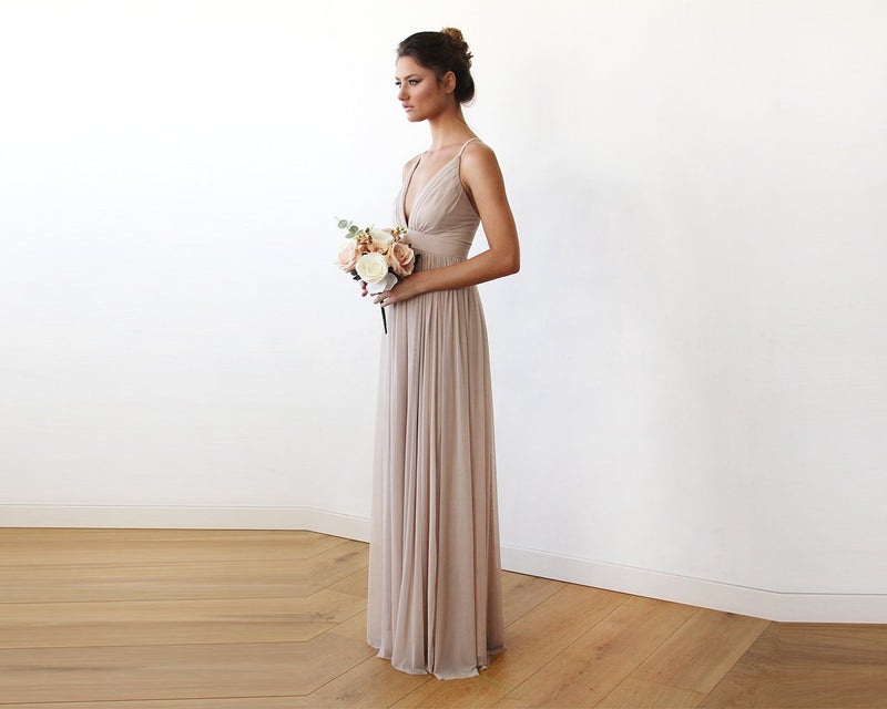 Chiffon Maxi Wrap With Thin Straps - Champagne Maxi Dress With Adjustable Straps 1170