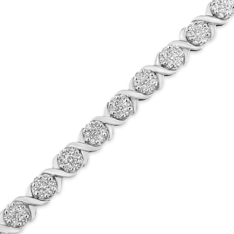 14K White Gold 6-1/3 Cttw Round Brilliant-Cut Diamond Round Cluster & X-Link 7" Tennis Bracelet (I-J Color, SI2-I1 Clari