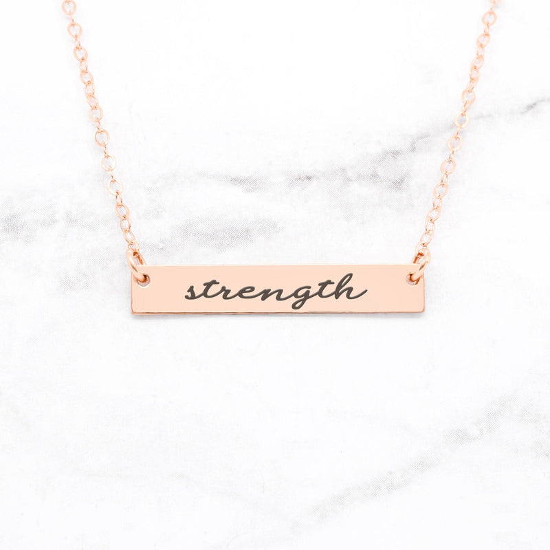 Strength - Sterling Silver Quote Bar Necklace