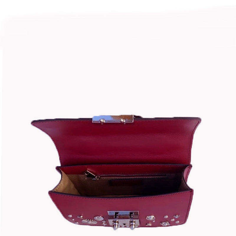 The Hollywood Studded Leather Crossbody Bag Burgundy