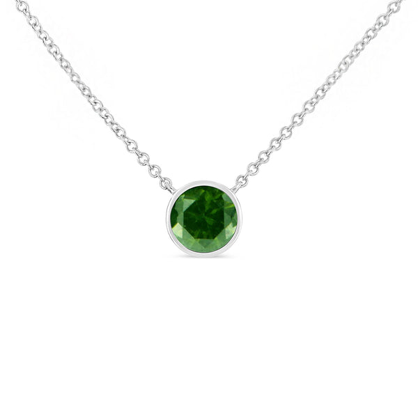 .925 Sterling Silver 1/5 Cttw Bezel Set Solitaire Treated Green Diamond 18" Pendant Necklace (Treated Green Color, I2-I3