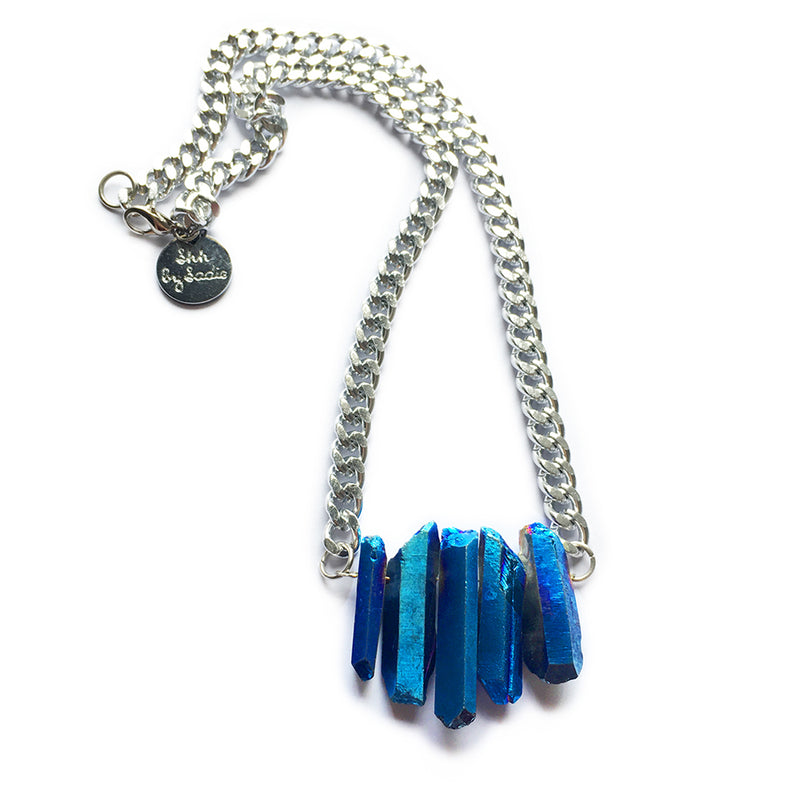 Rocked Up Mini Crystal Quartz Necklace (Sapphire)