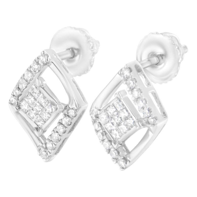 10K White Gold 1/3 Cttw Princess-Cut Diamond Double Triangle Composite Stud Earrings (H-I Color, SI1-SI2 Clarity)