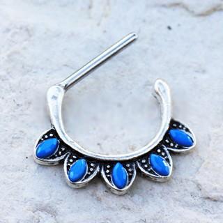 316L Stainless Steel Turquoise Tribal Nipple Clicker Ring