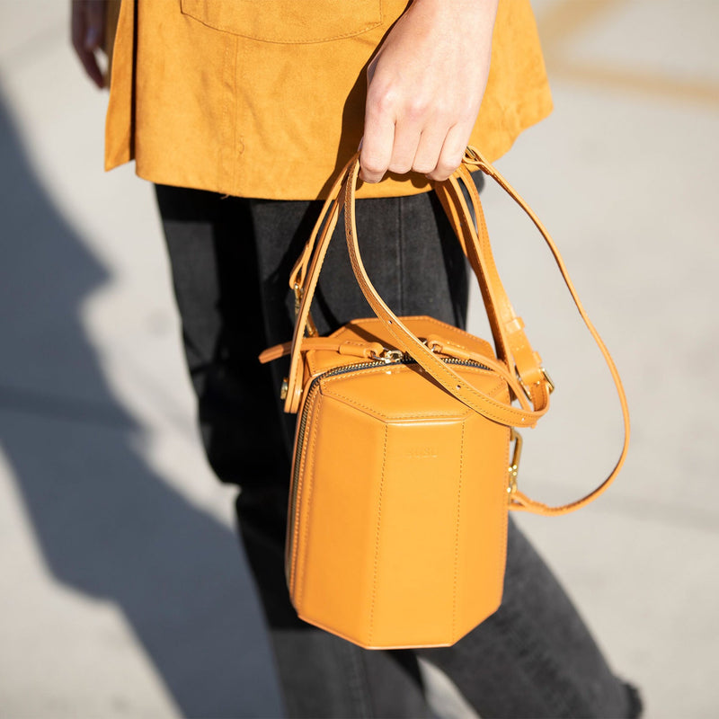 Harper Orange Leather Bucket Bag