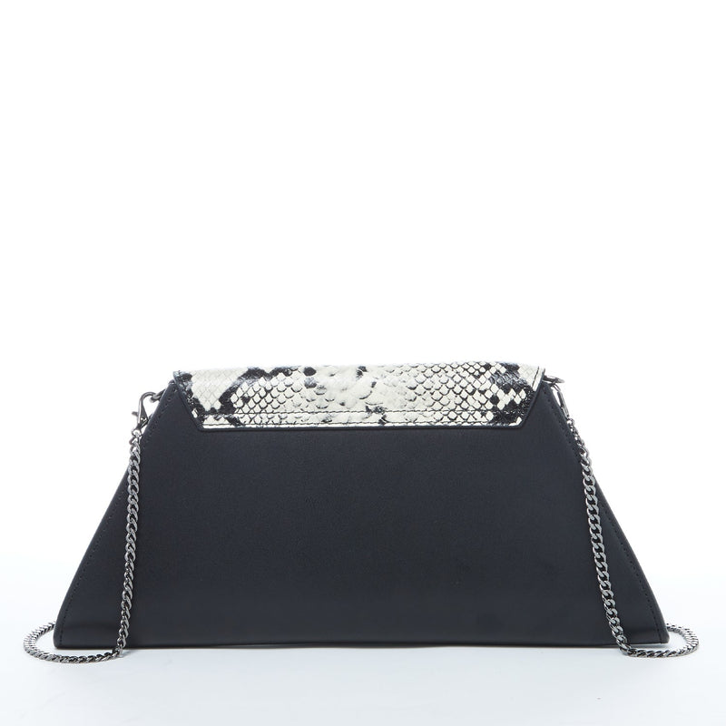 Angelica Leather Clutch Black Snakeskin