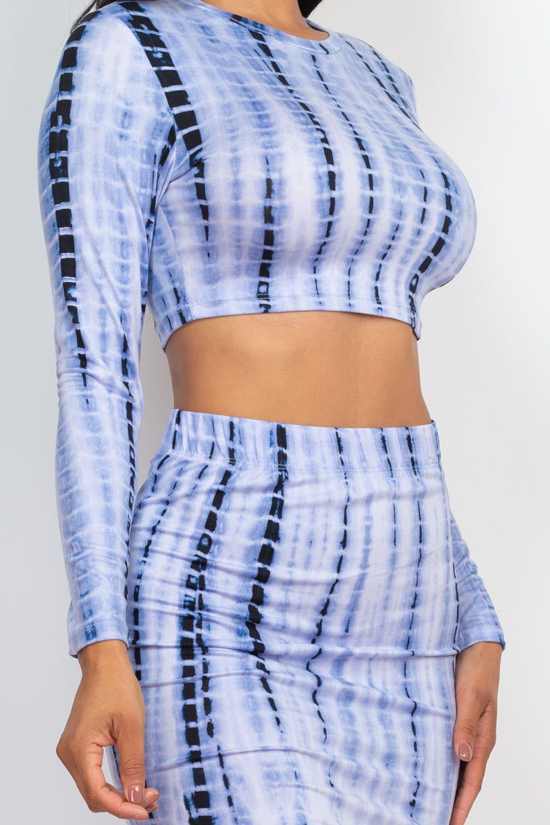 Tie-Dye Printed Long Sleeve Crop Top & Pencil Skirt Set (CAPELLA)