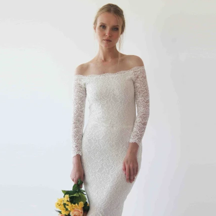 Ivory Off Shoulder Mermaid  Wedding Dress #1214