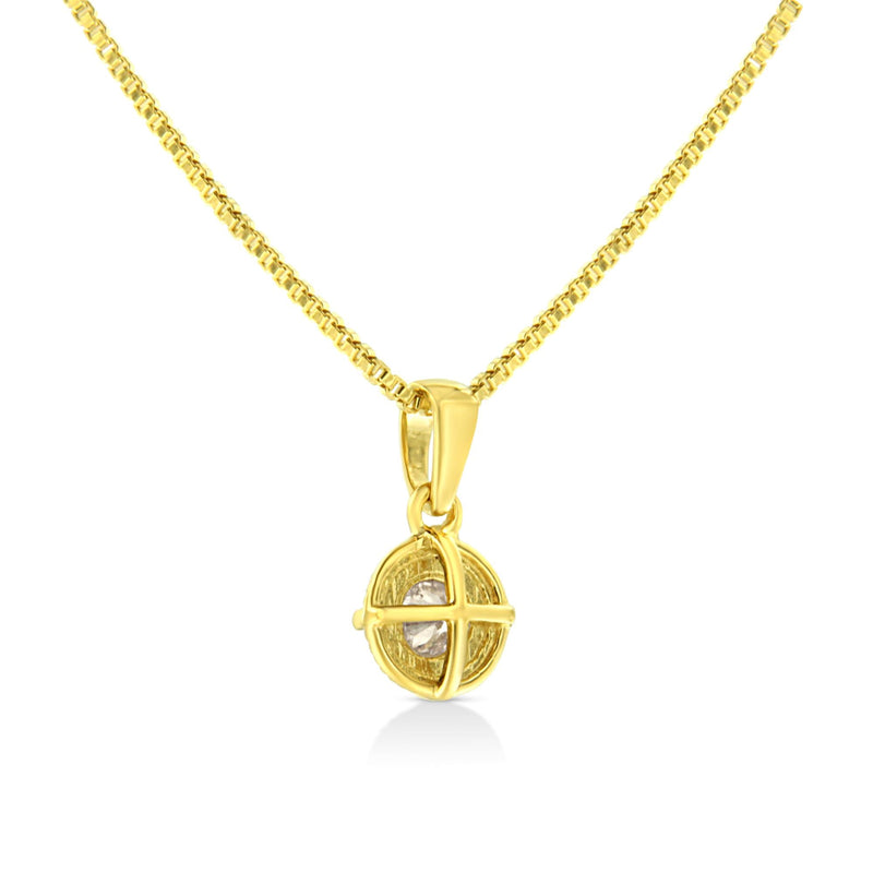 14K Yellow Gold Plated .925 Sterling Silver 1/2 Cttw Brilliant Round Cut Diamond Solitaire Milgrain 18" Pendant Necklace