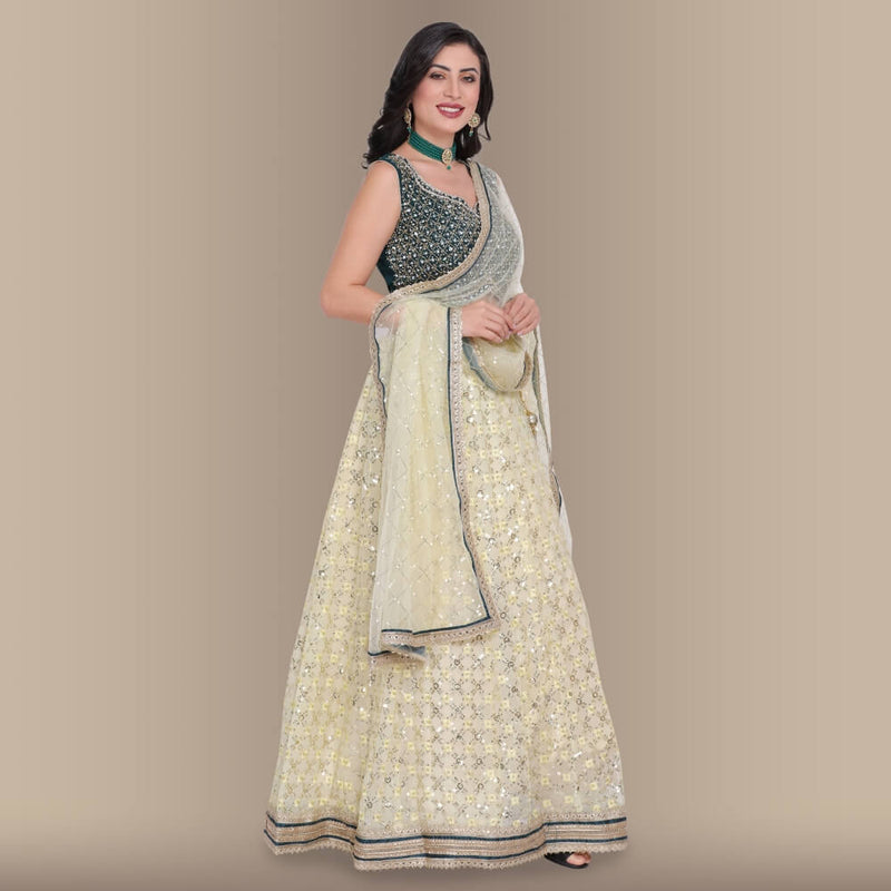 Sequin Work Lehenga With Contrast Choli - Yellow