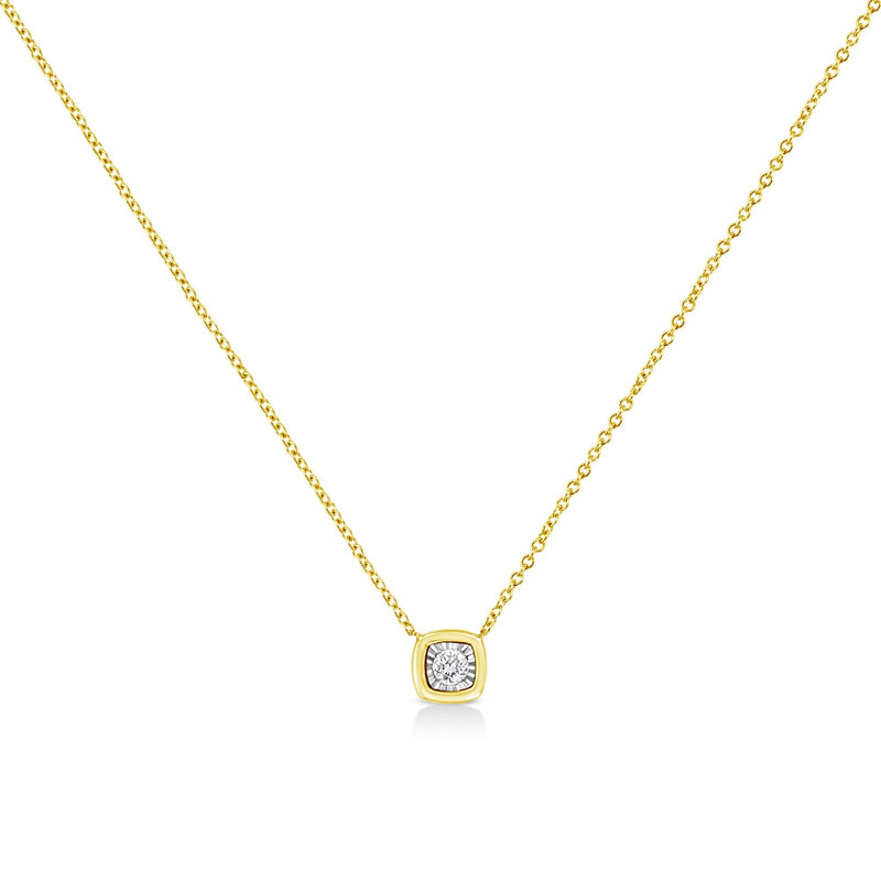 10K Yellow Gold Plated .925 Sterling Silver 1/10 Cttw Miracle Set Round Diamond Square Box Shape 18" Pendant Necklace (K