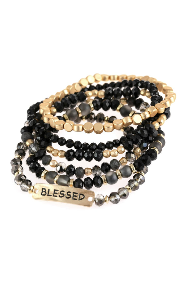 "Blessed" Charm Mixed Beads Bracelet