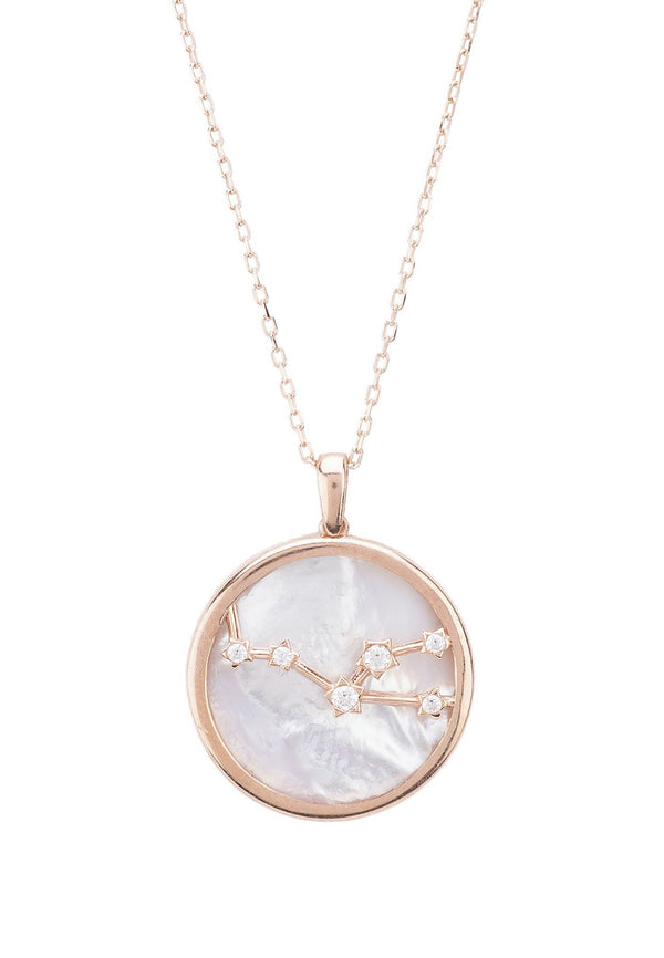 Zodiac Mother of Pearl Gemstone Star Constellation Pendant Necklace Taurus