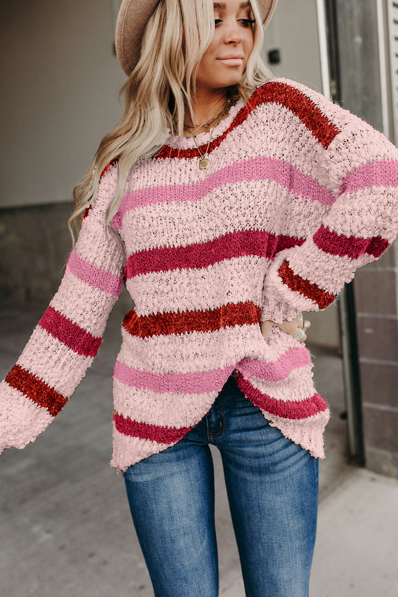 Cora Striped Popcorn Knit Sweater