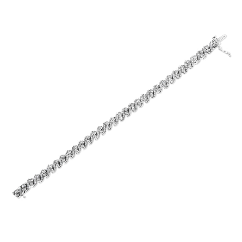 .925 Sterling Silver 2.0 Cttw Round-Cut Diamond "S" Link Bracelet (I-J Color, I3 Clarity) - 7.25"