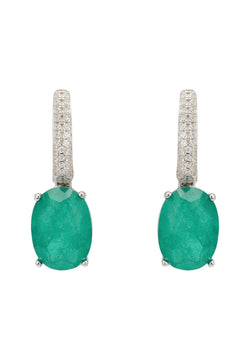 Alexandra Oval Drop Earrings Silver Colombian Emerald