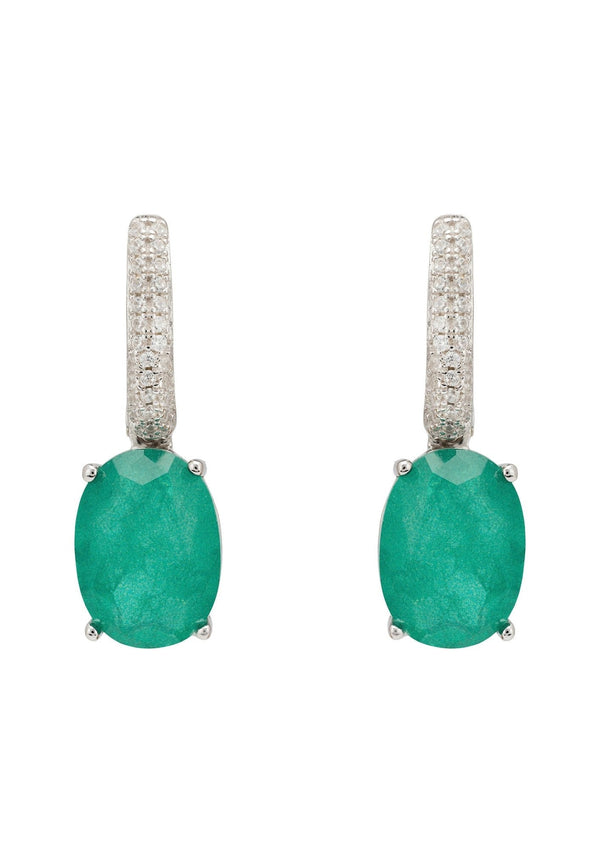 Alexandra Oval Drop Earrings Silver Colombian Emerald