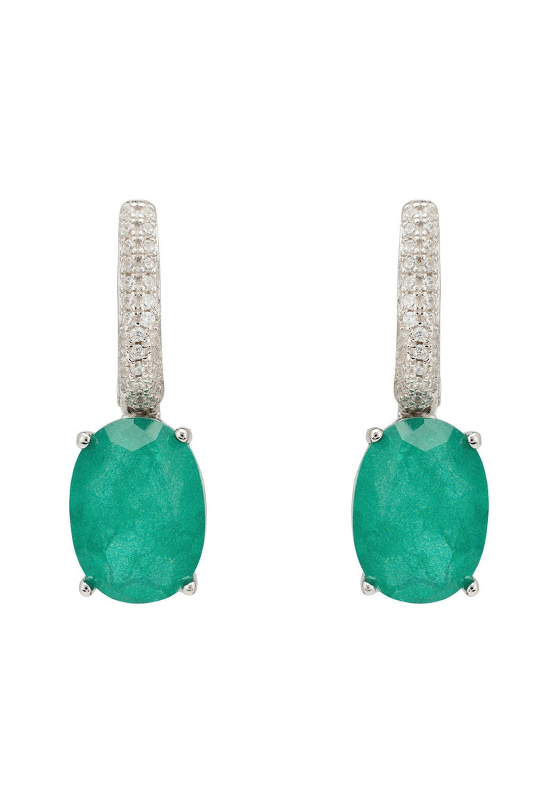 Alexandra Oval Drop Earrings Silver Colombian Emerald