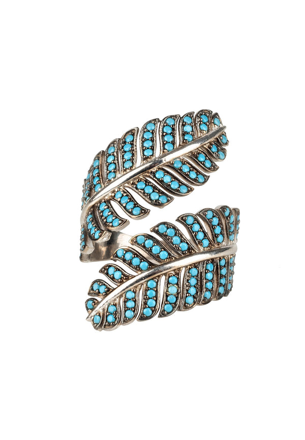 Tropical Leaf Cocktail Ring Blue Turquoise Silver