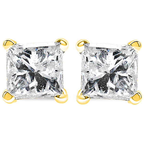 14K Yellow Gold 1.00 Cttw Princess-Cut Square Near Colorless Diamond Classic 4-Prong Solitaire Stud Earrings (J-K Color,