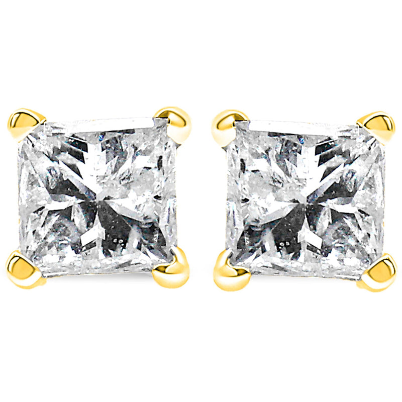 14K Yellow Gold 1.00 Cttw Princess-Cut Square Near Colorless Diamond Classic 4-Prong Solitaire Stud Earrings (J-K Color,