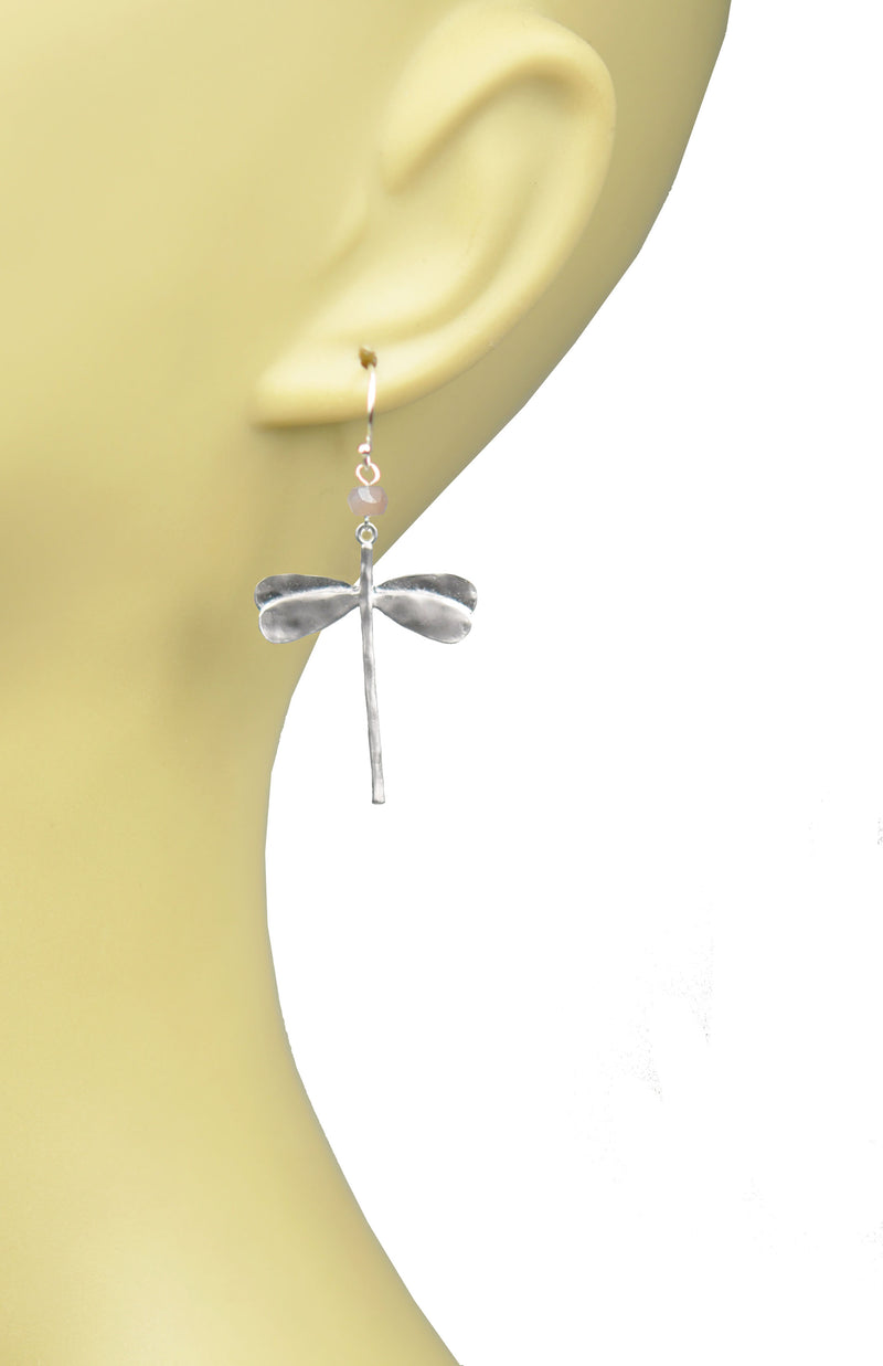 Dragonfly Pink Opal Earrings