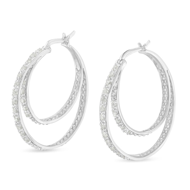 .925 Sterling Silver 1/2 Cttw Miracle-Set Diamond Double Hoop With Latchback Earrings (I-J Color, I3 Clarity)