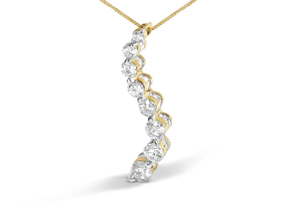 14k Yellow Gold 3.0 Cttw Baguette and Brilliant Round-Cut Diamond Journey 18" Pendant Necklace (I-J Color, I2-I3 Clarity