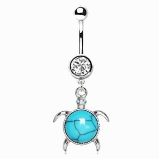 316L Stainless Steel Turquoise Turtle Dangle Navel Ring