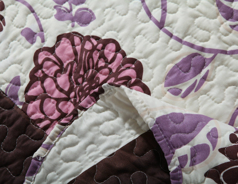 DaDa Bedding Bohemian Floral Chrysanthemum Hot Pink Brown Bedspread Set (KBJ1629)
