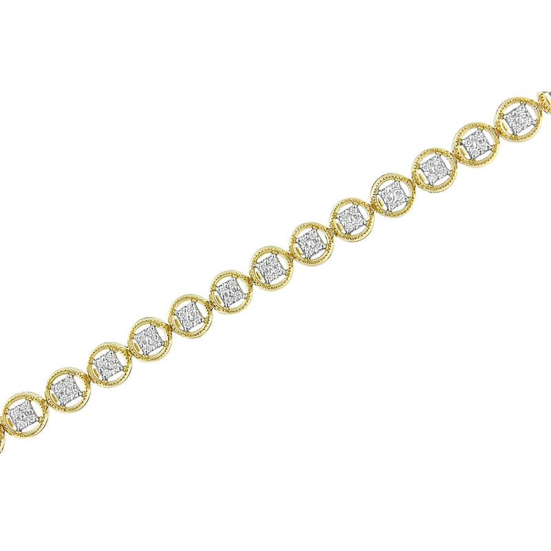 10K Rose Gold Over .925 Sterling Silver 1/4 Cttw Diamond 7" Open Circle Wheel Link Tennis Bracelet (I-J Color, I2-I3 Cla
