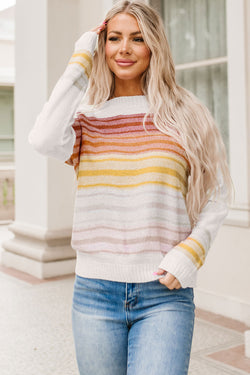 Poppy Stripe Long Sleeve Round Neck Sweater