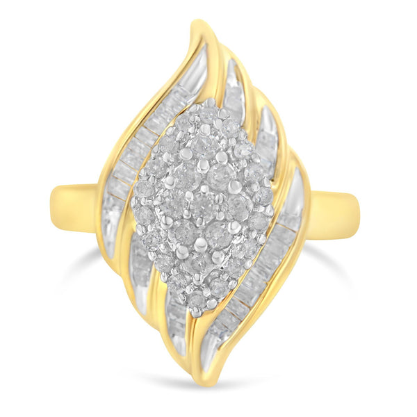 10K Yellow Gold Diamond Cocktail Ring (3/4 Cttw, I-J Color, I2-I3 Clarity) - Size 6