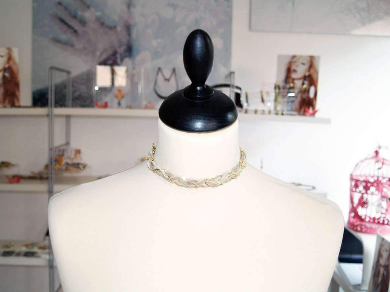 Greyge Choker in Deerskin Leather With Crystals.