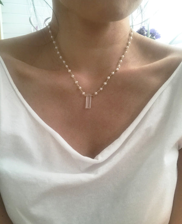 Pearl With White Topaz Necklace