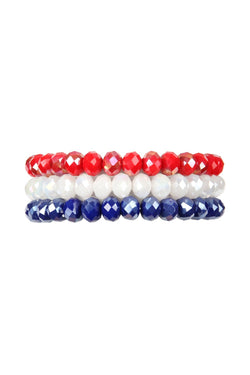 Hdb2258 - Red White Blue Three Glass Beads Stretch Bracelet