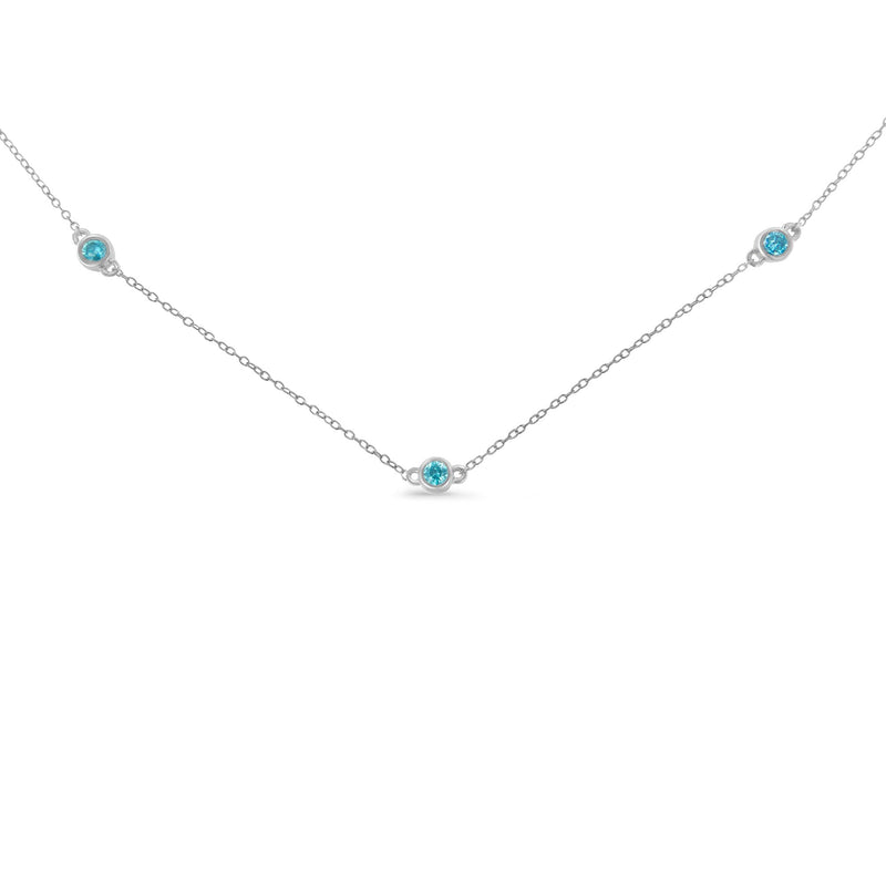 Sterling Silver Treated Diamond by Yard Necklace (1/2 Cttw, Blue Color, I2-I3 Clarity)