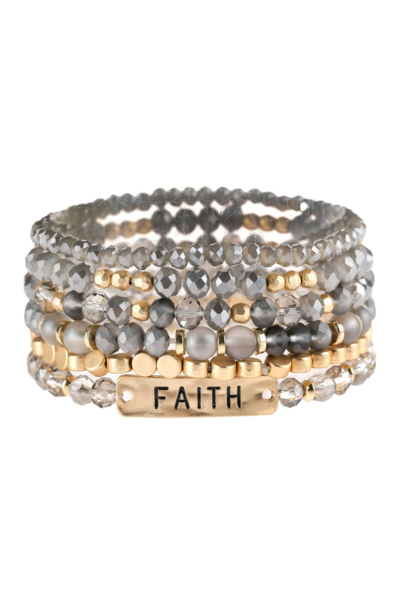 "Faith" Charm Mixed Beads Bracelet