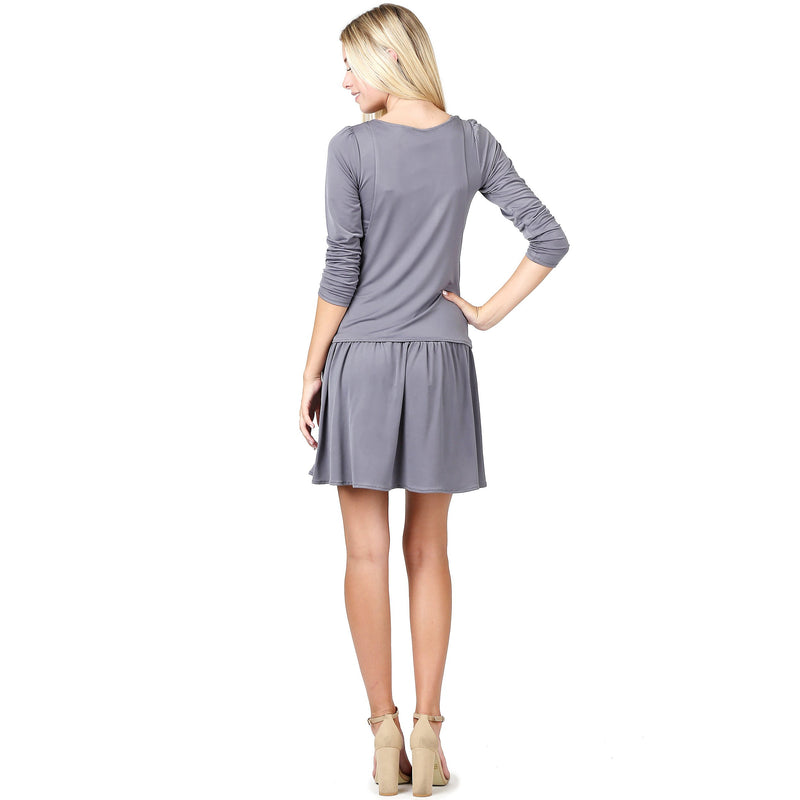 Evanese Women's Short Cowlneck Tank a Line Day Casual 2 Piece Long Sleeve Dress