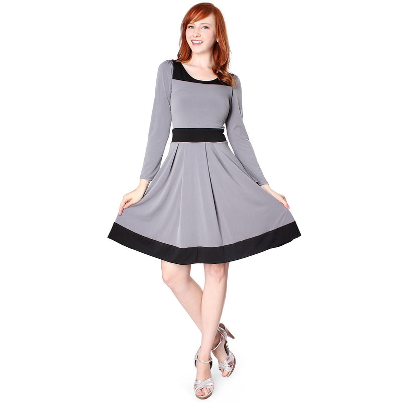 Evanese Women's Casual Two Tone Long Sleeve Knee Length a Line Day Dress