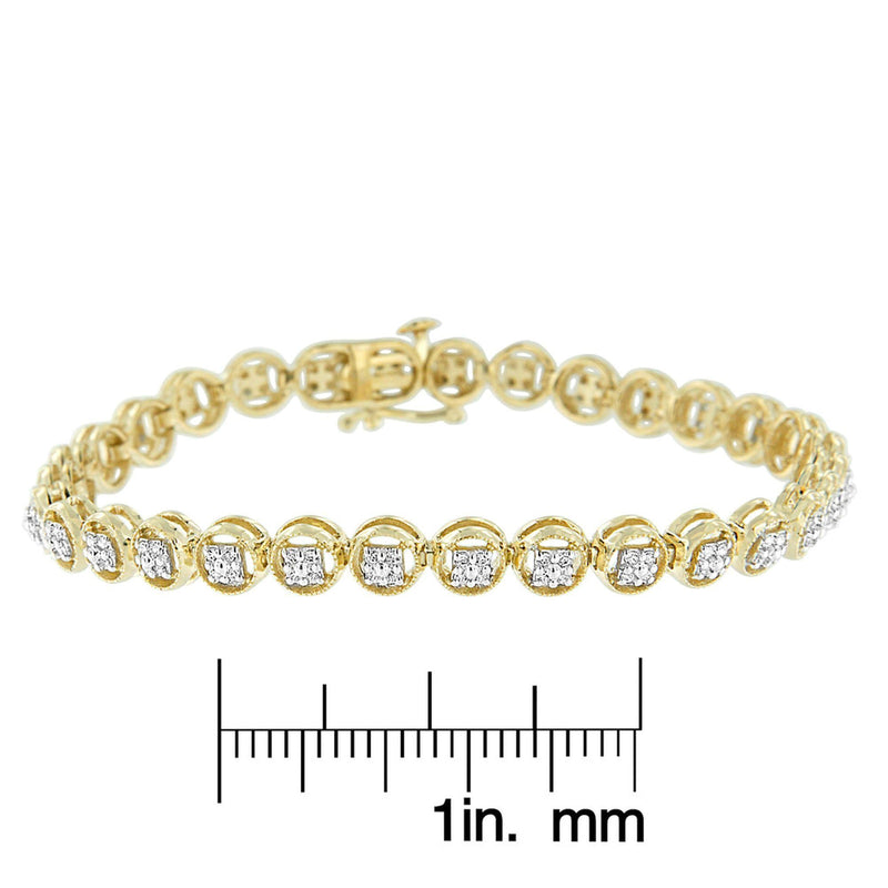 10K Rose Gold Over .925 Sterling Silver 1/4 Cttw Diamond 7" Open Circle Wheel Link Tennis Bracelet (I-J Color, I2-I3 Cla