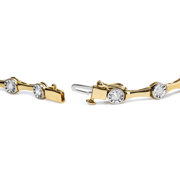10K Yellow Gold Plated .925 Sterling Silver 1.0 Cttw Miracle Set Diamond Bezel Style Station Link Bracelet (H-I Color, I