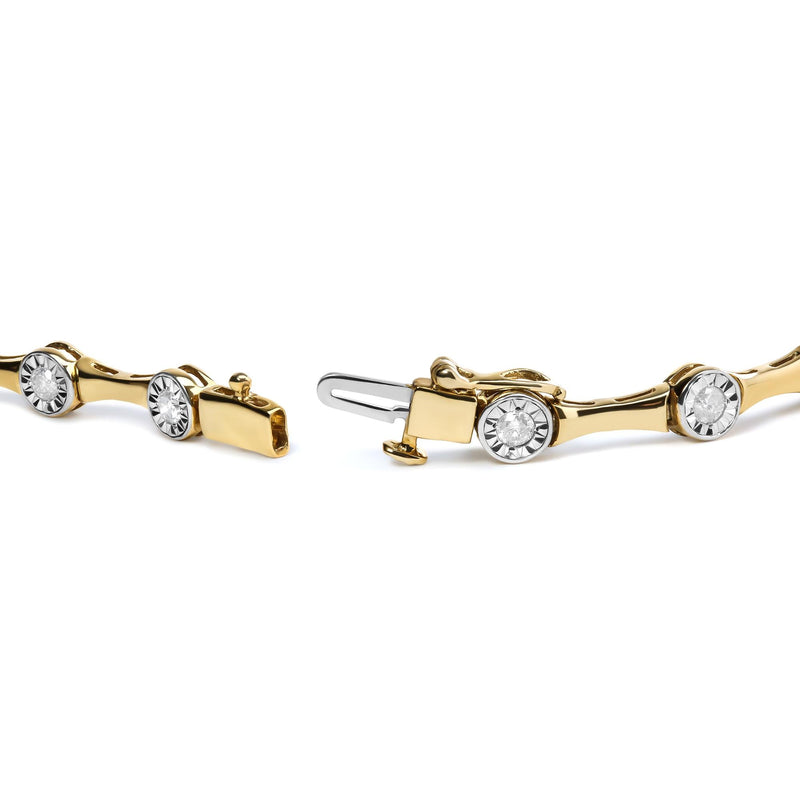 10K Yellow Gold Plated .925 Sterling Silver 1.0 Cttw Miracle Set Diamond Bezel Style Station Link Bracelet (H-I Color, I