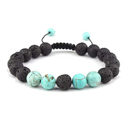 Adjustable Anxiety Diffusing Lava Stone Bracelet W/Turquoise Stones