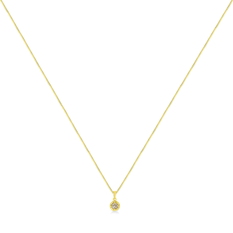 14K Yellow Gold Plated .925 Sterling Silver 1/2 Cttw Brilliant Round Cut Diamond Solitaire Milgrain 18" Pendant Necklace